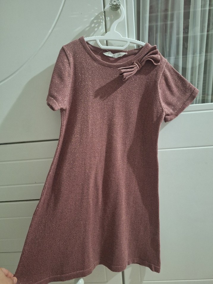 Kız Çocuk Kahverengi Triko Kısa Kollu Tişört - Görsel 3