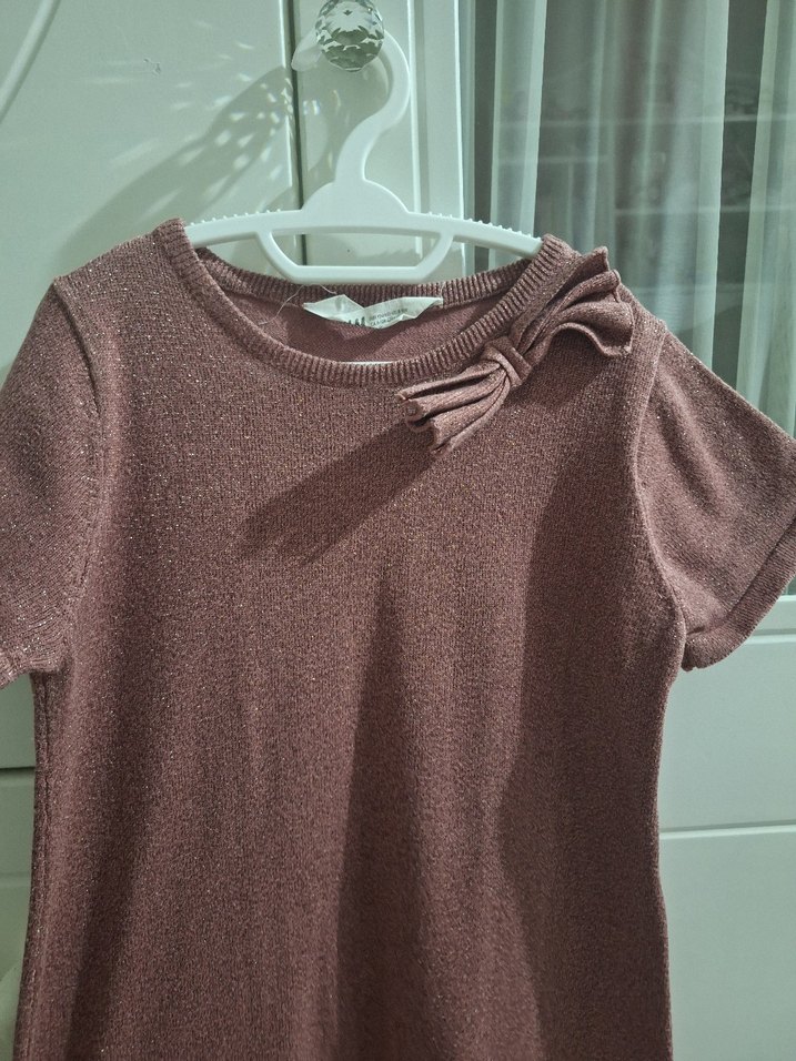 Kız Çocuk Kahverengi Triko Kısa Kollu Tişört - Görsel 2