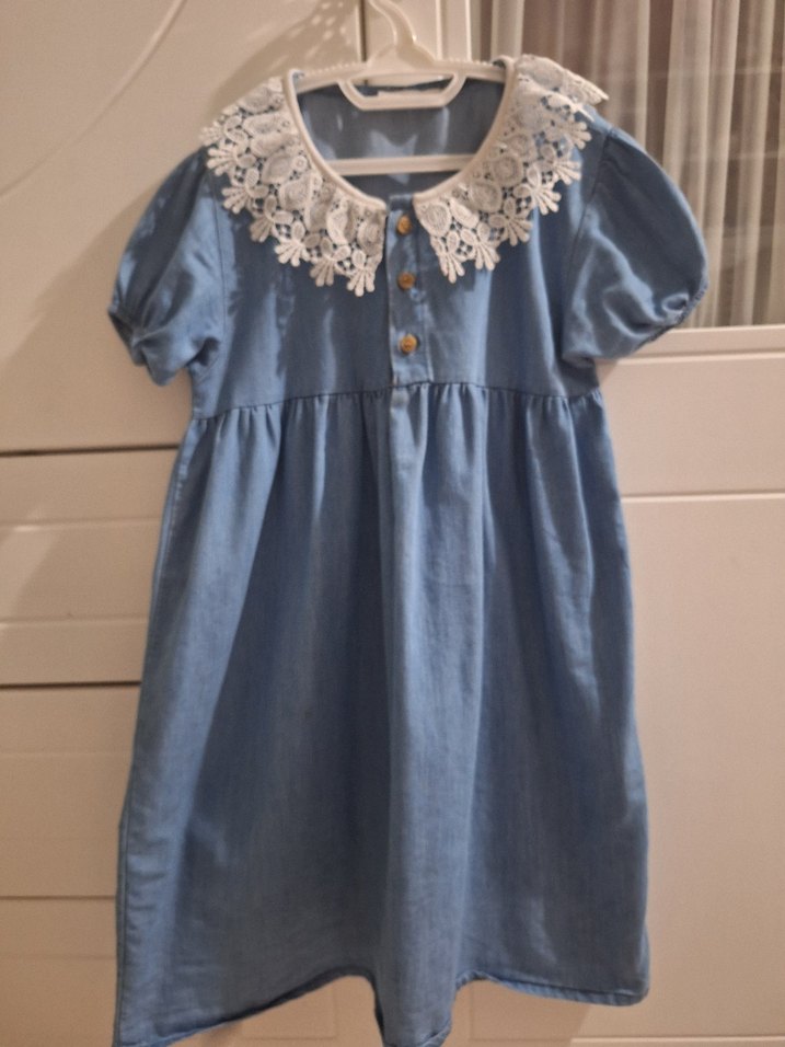 Kız Çocuk Mavi Dantelli Denim Bluz - Görsel 3