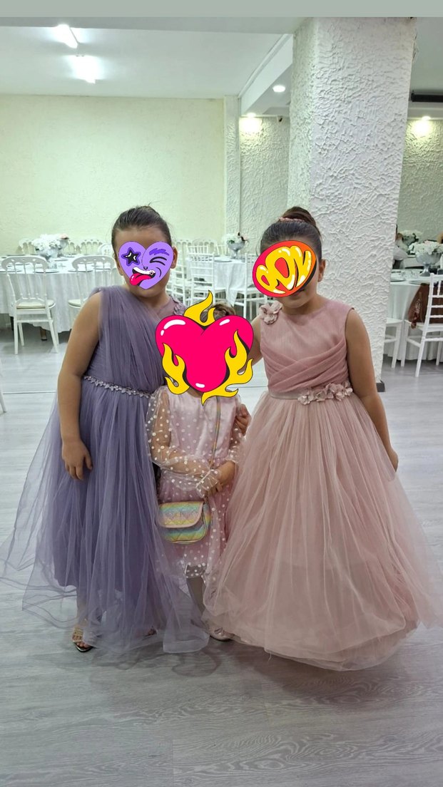 Pudra Pileli Straplez Kız Çocuk Abiye Elbise - Görsel 2