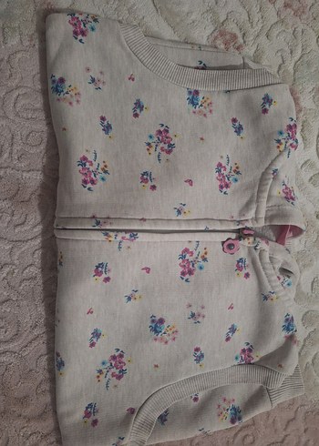 Kız Çocuk Gri Çiçekli Fermuarlı Yelek - Görsel 2