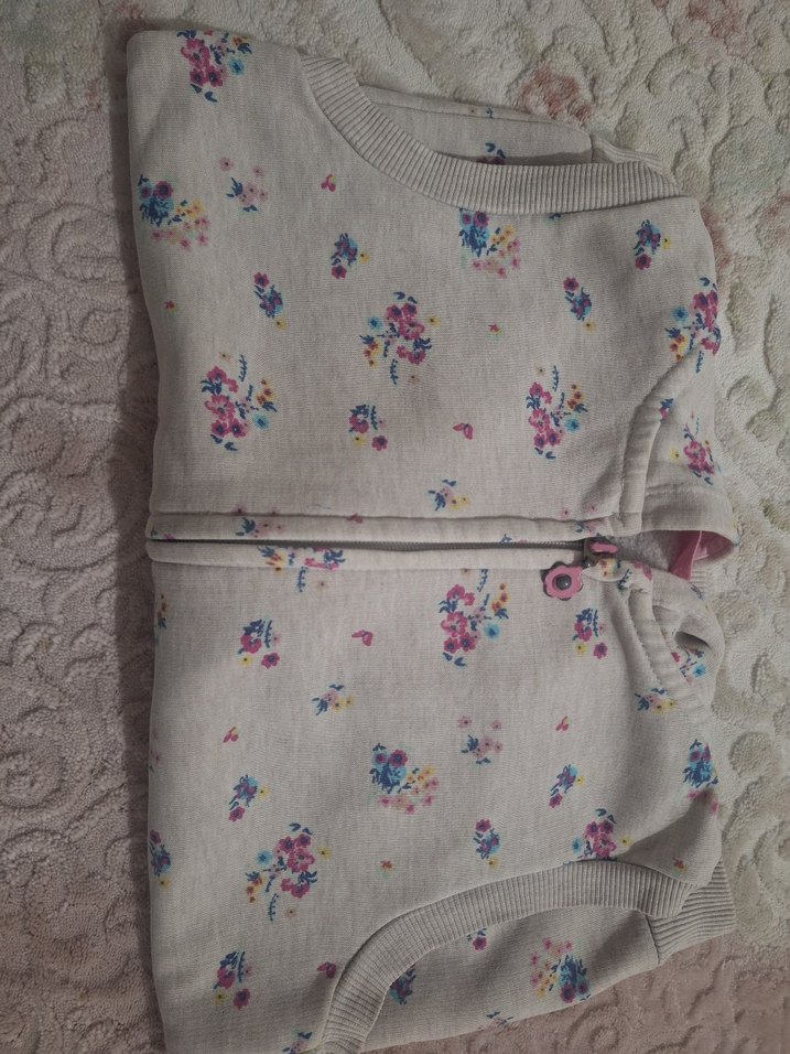 Kız Çocuk Gri Çiçekli Fermuarlı Yelek - Görsel 2