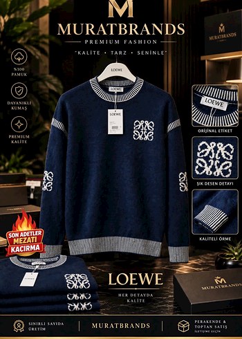 Loewe Lacivert Monogramli Kalin Triko Kazak