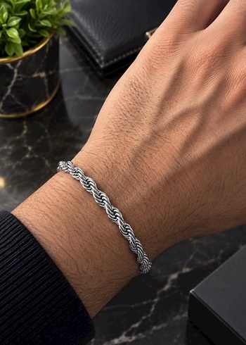 Silver Gumus Renk Halat Zincir Model Bileklik