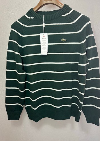 Lacoste Yesil Cizgili Triko Kazak