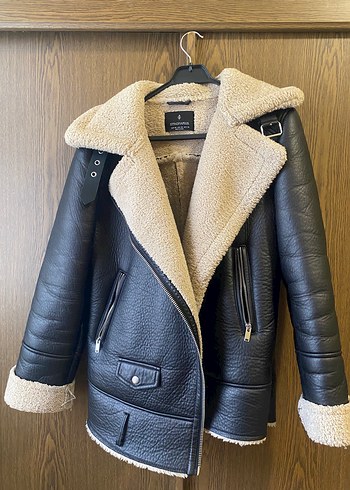 Stradivarius Siyah Deri Peluslu Biker Ceket