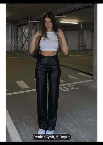 Diğer Mad Girls Siyah Yuksek Bel Deri Gorunumlu Pantolon