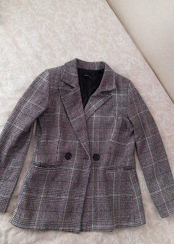 Trendyol & Milla Trendyol Gri Ekose Kruvaze Blazer Ceket