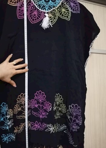 Püsküllü Çok Renkli Bohem Uzun Tunik plaj elbisesi - Görsel 6