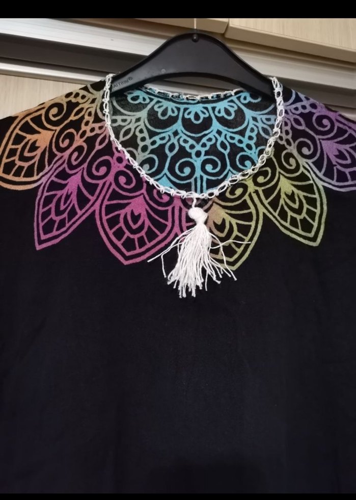 Püsküllü Çok Renkli Bohem Uzun Tunik plaj elbisesi - Görsel 3