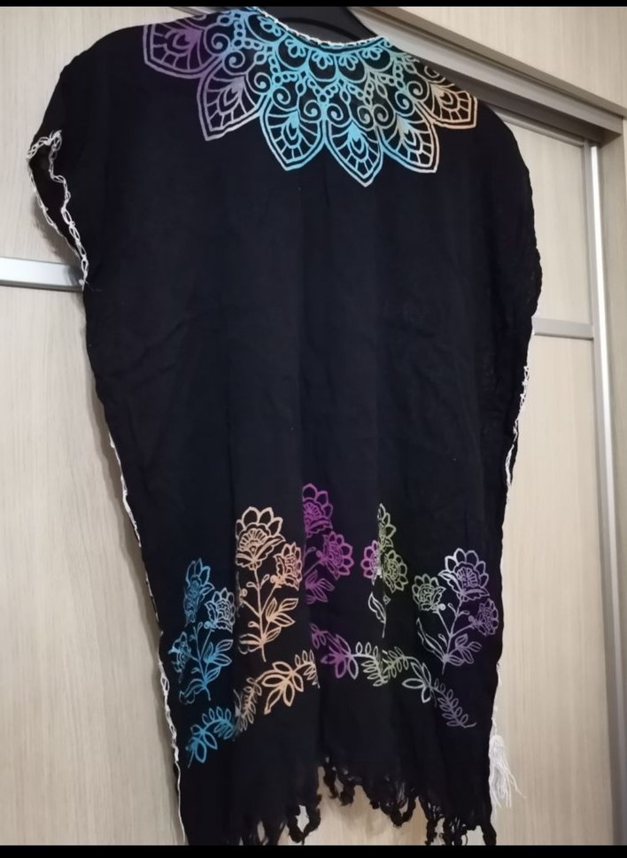 Püsküllü Çok Renkli Bohem Uzun Tunik plaj elbisesi - Görsel 2