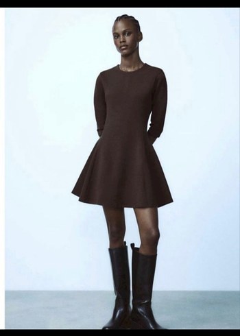 Zara Koyu Kahverengi Mini Elbise