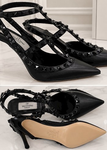 Valentino Siyah Metal Puskullu Stiletto