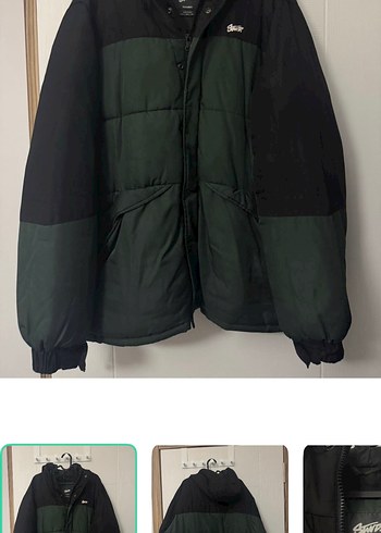 Pull and Bear Pull Bear Koyu Yesil Siyah Kapusonlu Sisme Mont