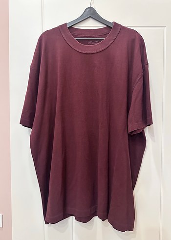 All Saints Bordo Oversize Bisiklet Yaka Tisort
