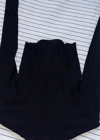 Mavi Siyah Fitilli Uzun Kollu Bodysuit
