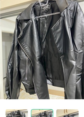 Diğer Siyah Deri Gorunumlu Biker Ceket