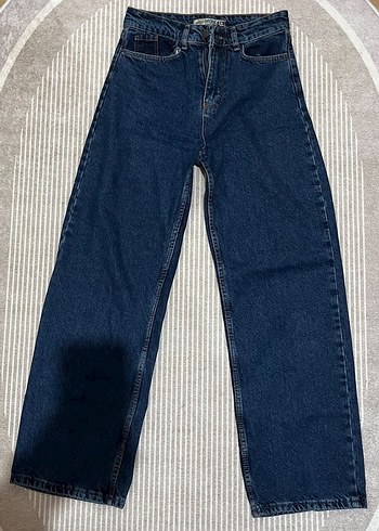 Diğer Koyu Mavi Genis Paca Denim Jean Kadin 26 Beden
