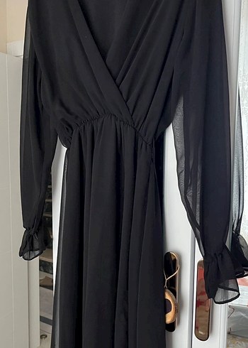 Diğer Siyah V Yaka Sifon Elbise