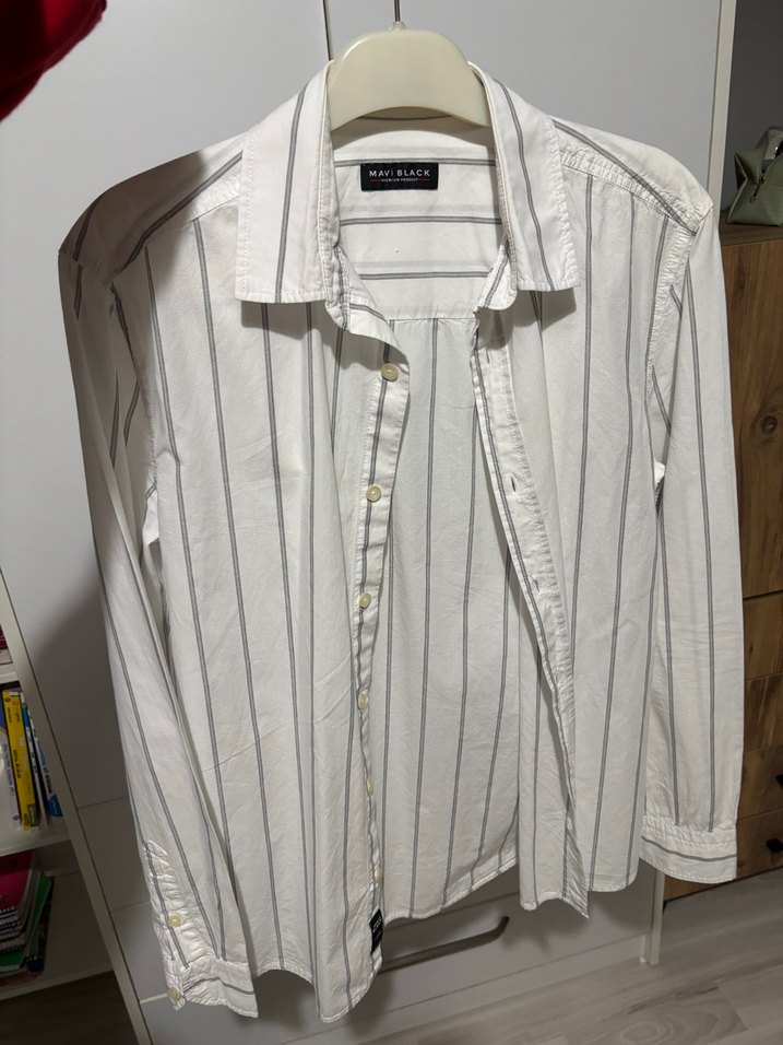 Ekru Çizgili Uzun Kollu Gömlek Slim Fit — görsel 3/3