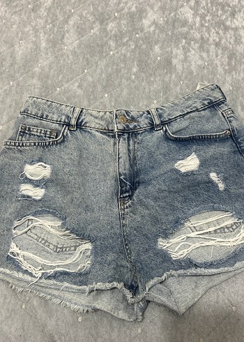 Defacto Yikik Detayli Mavi Denim Sort