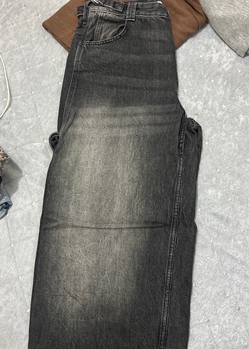 Bershka Koyu Gri Yikamali Baggy Jean