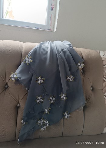 Diğer Gri Mavi Cicekli Sifon Sal Hafif Ve Zarif