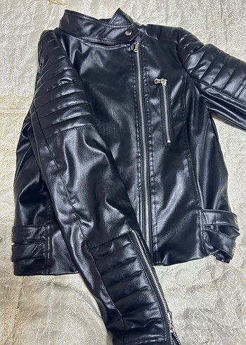 Diğer Sehir Stiline Uygun Siyah Deri Biker Ceket