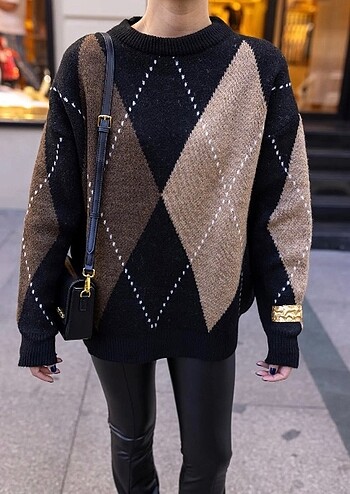 Zara Baklava desenli oversize triko kazak