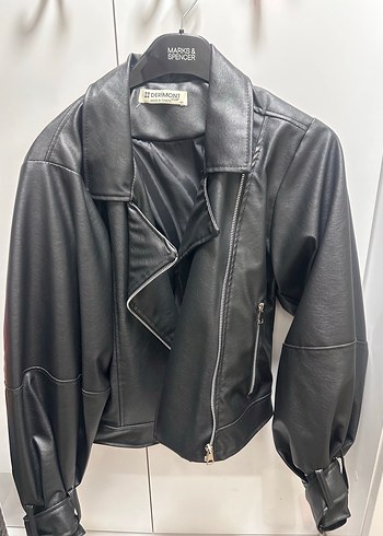 Derimod Siyah Deri Biker Ceket