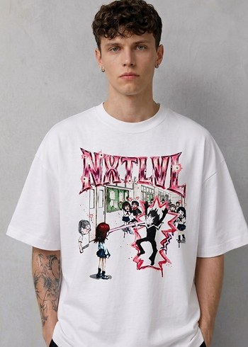 Diğer Nxtlvl Beyaz Oversize Tisort