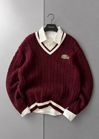 Lacoste Bordo V Yaka Orgu Kazak