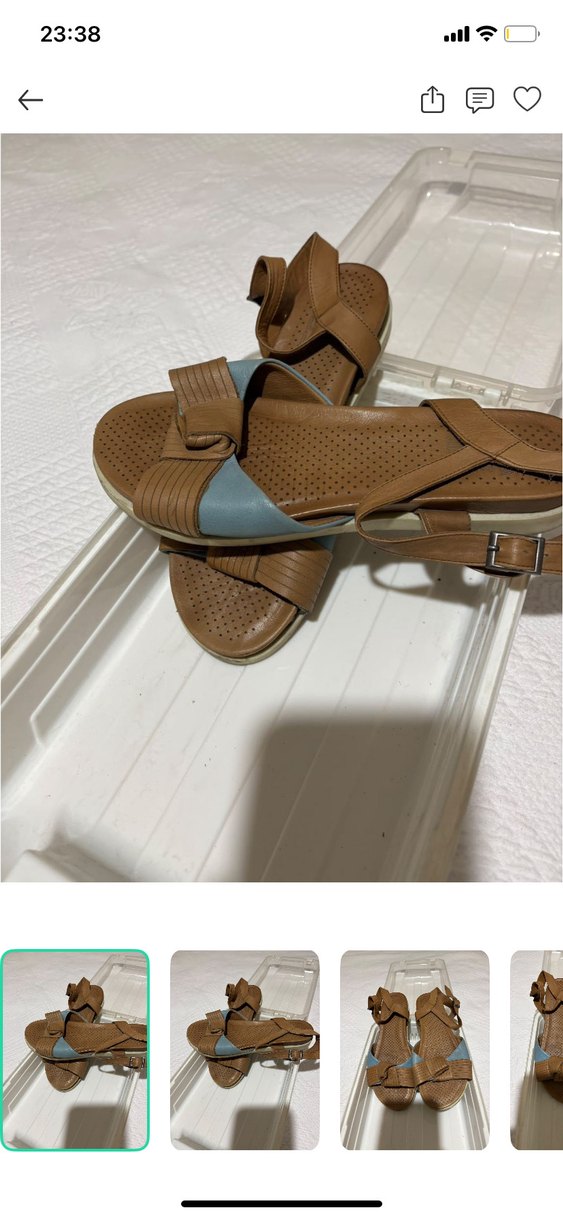 Şık Kahverengi ve Mavi Bantlı Kadın Sandalet — görsel 3/4