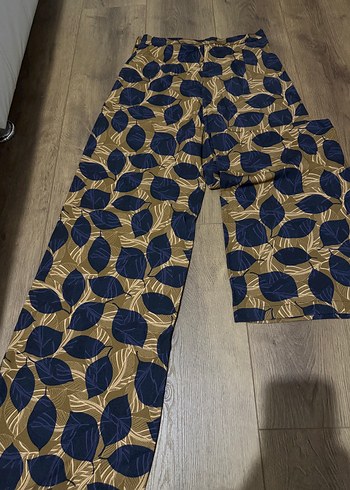 Vakkorama Bohem Kahverengi Yaprak Desenli Genis Paca Pantolon
