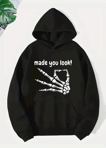 Diğer Skelet Baskili Siyah Kapusonlu Sweatshirt