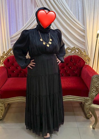 Puane Siyah Kat Kat Uzun Tesettur Elbise