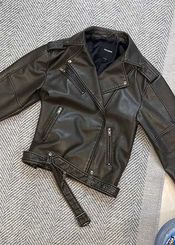 Pull and Bear Sehir Stiline Uygun Siyah Deri Biker Ceket