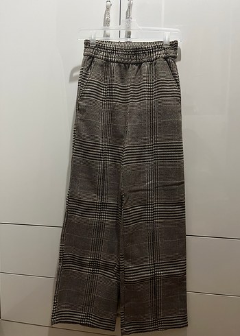 H&M Gri Ekose Genis Paca Pantolon