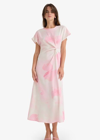 Defacto Pembe Cicekli Rahat Midi Elbise