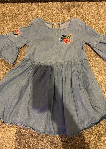 LC Waikiki Nakışlı Kot Kumaş Bohem Kız Elbisesi