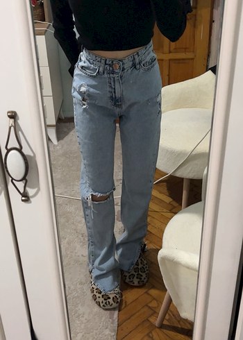 Lady Gaga Yuksek Bel Acik Mavi Yikamali Jean