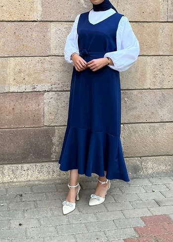 Diğer Lacivert Firfirli Jile Elbise