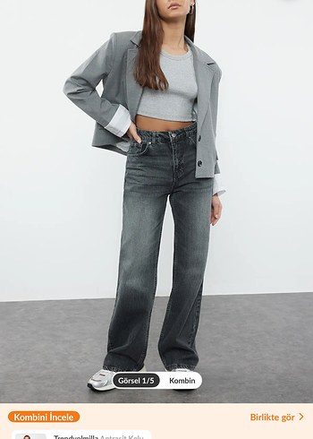 Trendyol & Milla Gri Blazer Yuksek Bel Kot Kombin