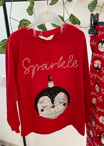 Penti KızÇocuk Kırmızı Desenli pullu sekil degıstiren pijama3-4y - Görsel 3