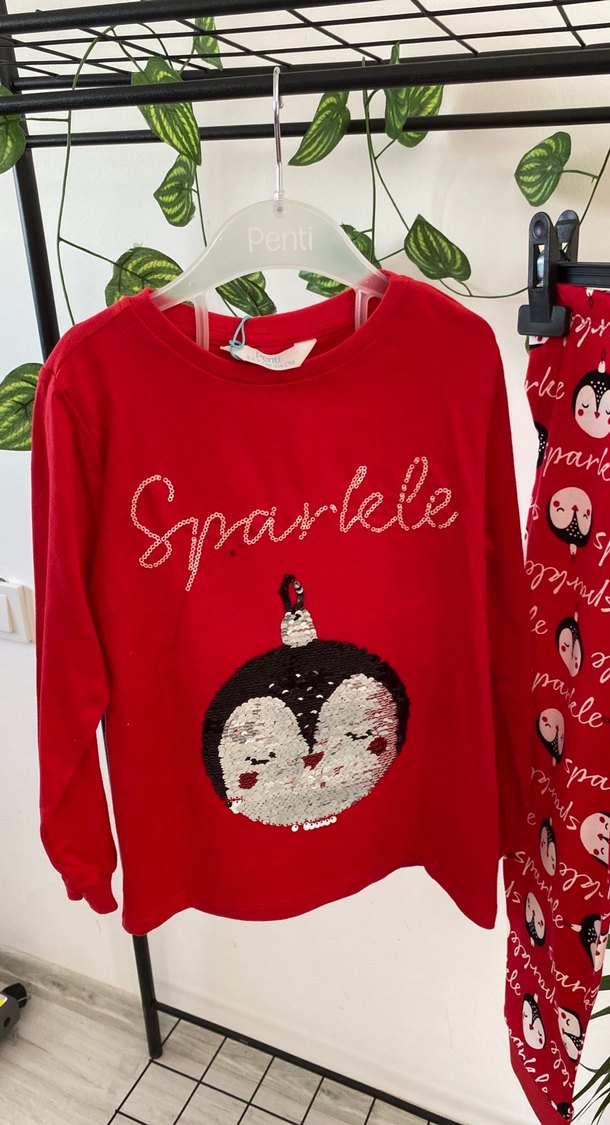 Penti KızÇocuk Kırmızı Desenli pullu sekil degıstiren pijama3-4y - Görsel 3