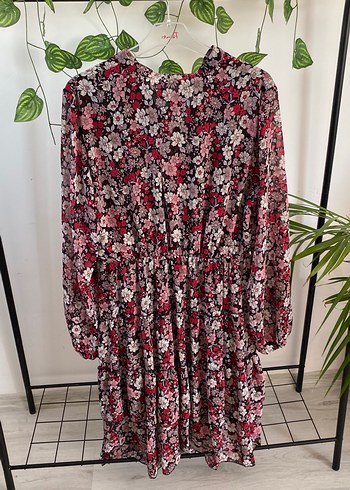 Bordo Çiçek Desenli Uzun Kollu Bohem Elbise - Görsel 3