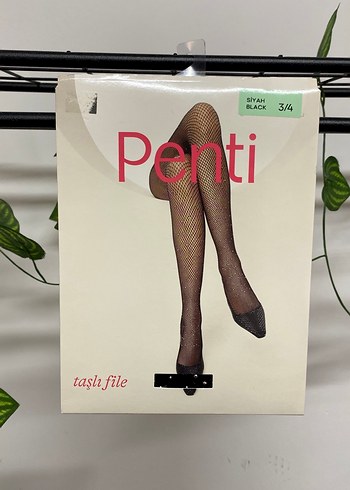 Penti Siyah Taşlı File Çorap - Görsel 2