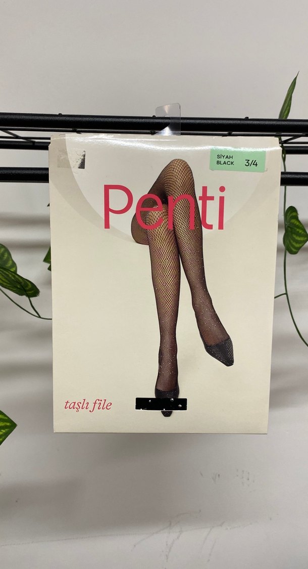 Penti Siyah Taşlı File Çorap - Görsel 2