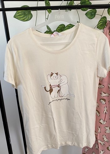 Penti Rahat Kesim Pembe kedi Baskılı Kadın Pijama Takımı - Görsel 2