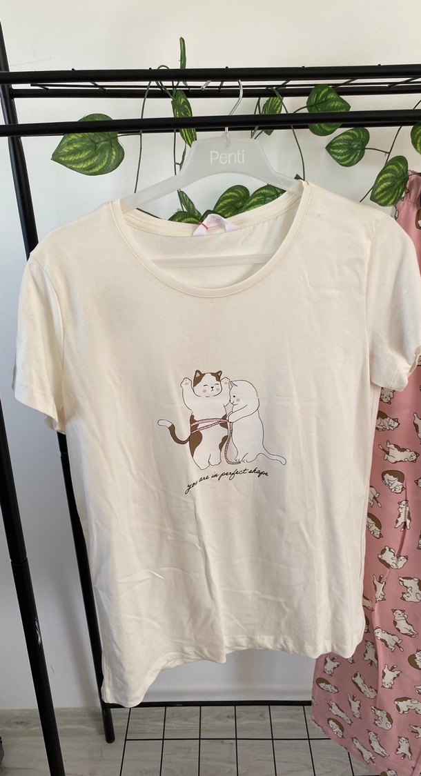 Penti Rahat Kesim Pembe kedi Baskılı Kadın Pijama Takımı - Görsel 2